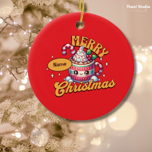 Adorno De Cerámica Feliz Navidad Cute Hot Chocolate Mug Family