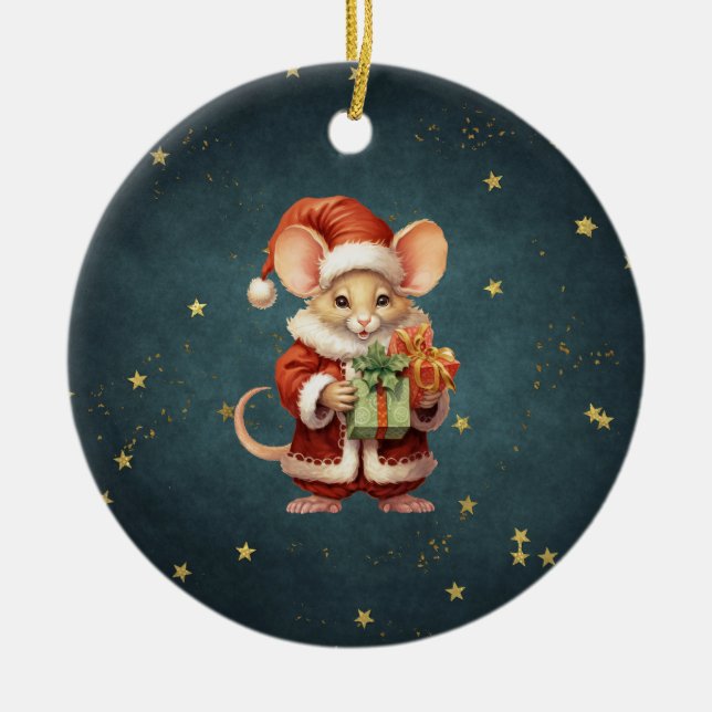 Adorno De Cerámica Feliz Navidad Cute Mouse (Frente)