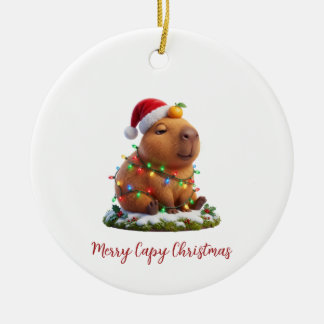Adorno De Cerámica Feliz Navidad de Capybará Despreocupada