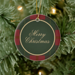 Adorno De Cerámica Feliz Navidad de Cuadros Simples de Tartán