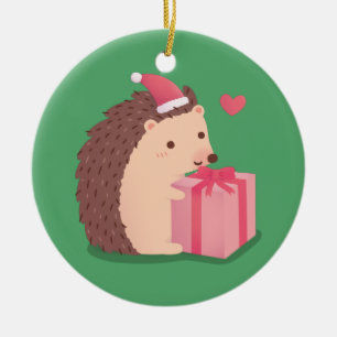 Adorno De Cerámica Feliz Navidad De Hedgehog Con Presente
