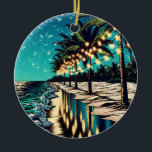 Adorno De Cerámica Feliz Navidad de los pájaros de nieve de los Estad<br><div class="desc">Bonito romántico arte costero Ai que representa una hilera de palmeras con luces blancas iluminadas sobre ellas. Una reflexión bonito sobre la playa de arena y las olas.</div>