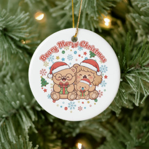 Adorno De Cerámica "Feliz Navidad de Osito" Familia de Ositos de Pelu