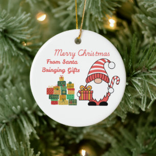 Adorno De Cerámica Feliz Navidad de Santa Claus trayendo regalos en u