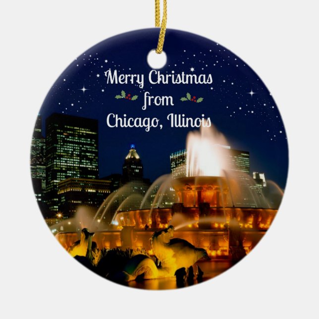 Adorno De Cerámica Feliz Navidad desde Chicago, Illinois (Frente)