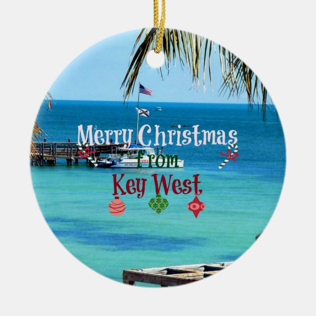 Adorno De Cerámica Feliz Navidad desde Key West (Frente)