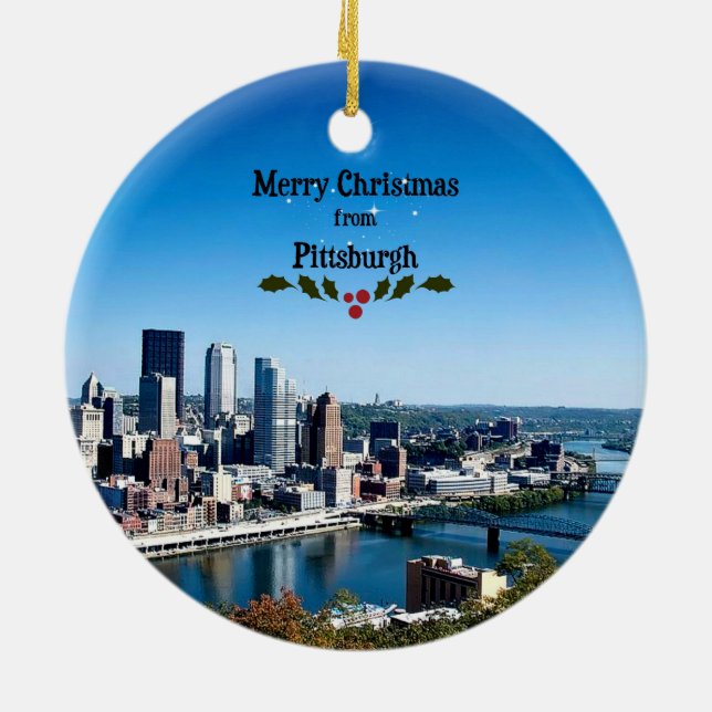 Adorno De Cerámica Feliz Navidad desde Pittsburgh (Atrás)