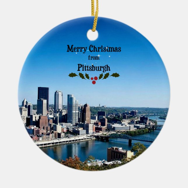 Adorno De Cerámica Feliz Navidad desde Pittsburgh, Pennsylvania (Frente)