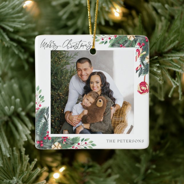 Adorno De Cerámica Feliz Navidad Elegantes Navidades Saludos Foto (Árbol)