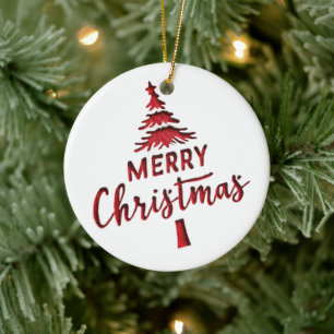 Adorno De Cerámica "Feliz Navidad" en árbol debossed sobre blanco