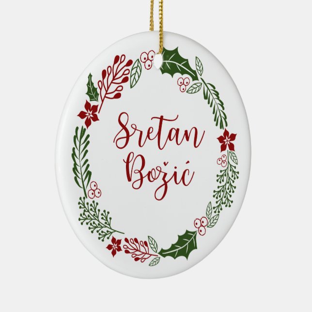 Adorno De Cerámica Feliz Navidad en bosnio, croata Sretan Božić (Derecha)