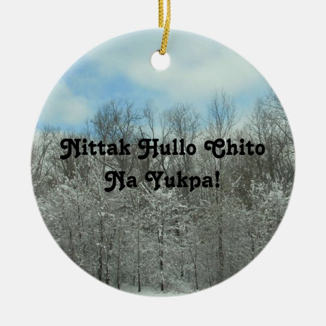 Adorno De Cerámica Feliz Navidad en Choctaw (Frente)