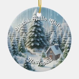 Adorno De Cerámica Feliz Navidad en Choctaw con Bosque Nevado 