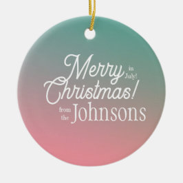 Adorno De Cerámica Feliz Navidad en julio con el Ombre Verde Rosa