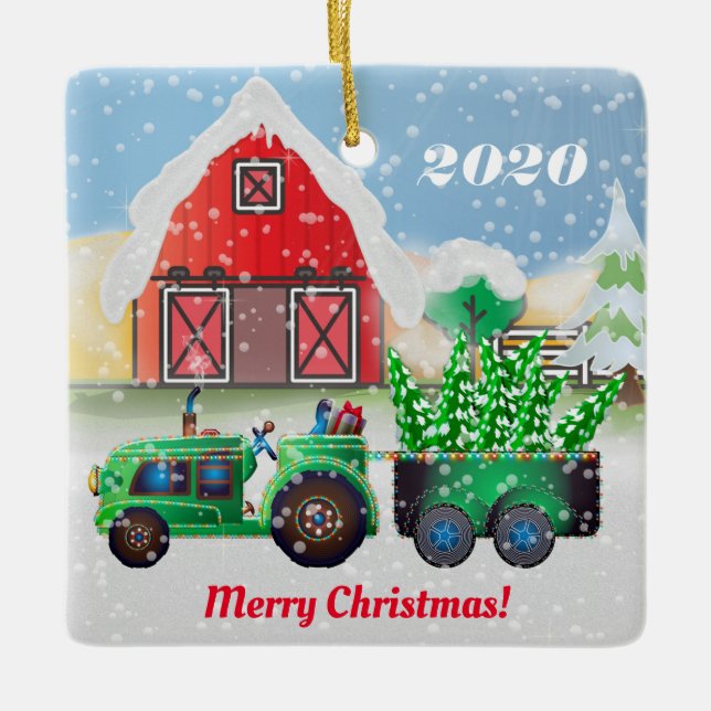 Adorno De Cerámica Feliz Navidad en la granja rural (Anverso)