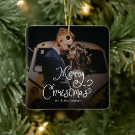 Adorno De Cerámica Feliz Navidad Escritura Caprichosa Foto Personaliz