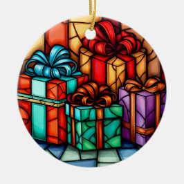 Adorno De Cerámica Feliz Navidad estilo de vidrio manchado