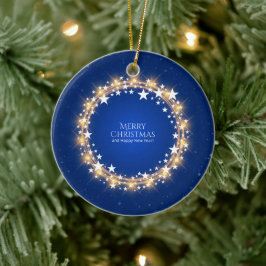 Adorno De Cerámica Feliz navidad Estrellas esparcantes Wreath Blue