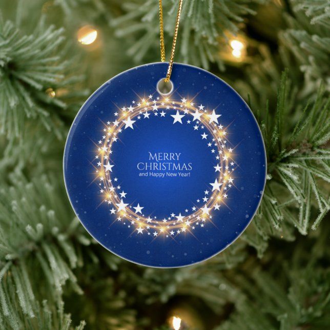 Adorno De Cerámica Feliz navidad Estrellas esparcantes Wreath Blue (Árbol)