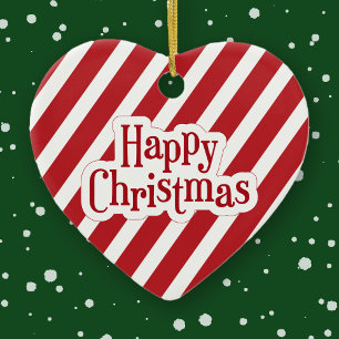Adorno De Cerámica Feliz Navidad Familia de Caña de Caramelo Roja y B