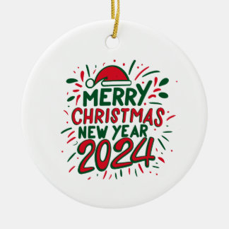 Adorno De Cerámica Feliz Navidad Feliz Año Nuevo 2024