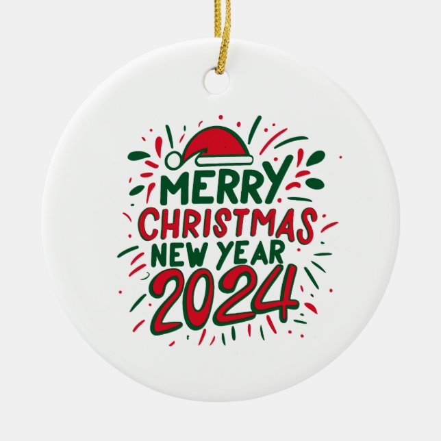 Adorno De Cerámica Feliz Navidad Feliz Año Nuevo 2024 (Frente)