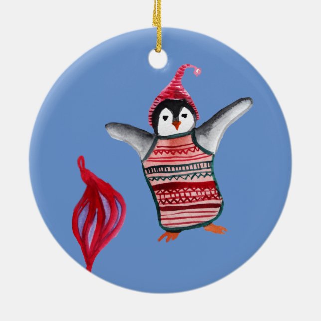 Adorno De Cerámica Feliz Navidad, feliz año nuevo, bonito arte pingüi (Atrás)