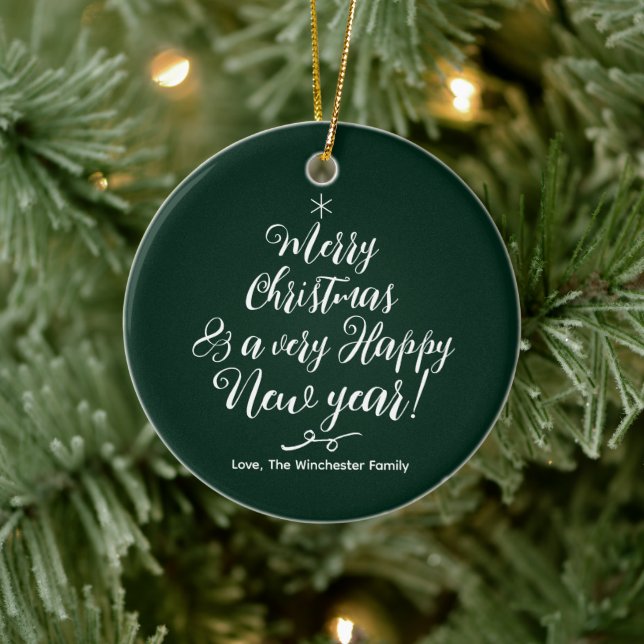 Adorno De Cerámica Feliz Navidad Feliz Año Nuevo guión verde lindo (Árbol)