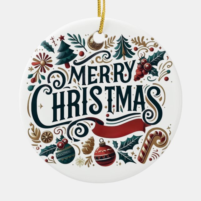 Adorno De Cerámica Feliz Navidad Festiva y Cordial (Frente)