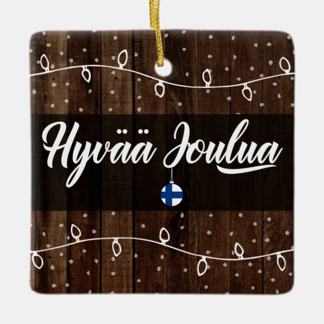 Adorno De Cerámica Feliz Navidad finlandesa, Hyvää joulua Rustic Styl (Anverso)