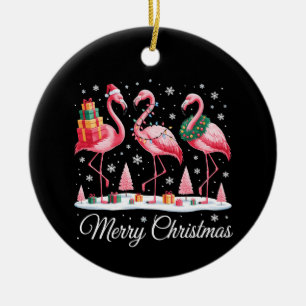 Adorno De Cerámica Feliz Navidad Flamenco Luz Santa Sombrero Navidad