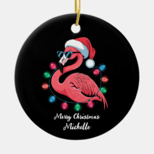 Adorno De Cerámica Feliz Navidad Flamenco Rosa Personalizado
