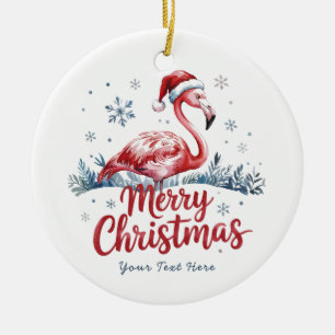 Adorno De Cerámica Feliz Navidad Flamingo Rosa Personalizado