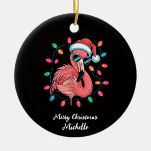 Adorno De Cerámica Feliz Navidad Flamingo Rosa Personalizado