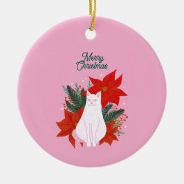 Adorno De Cerámica Feliz Navidad Floral Cat