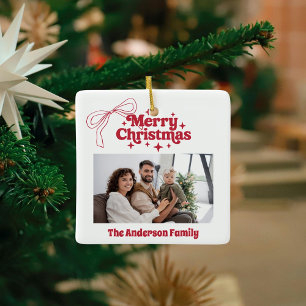 Adorno De Cerámica Feliz Navidad, foto retro de arco dibujado a mano