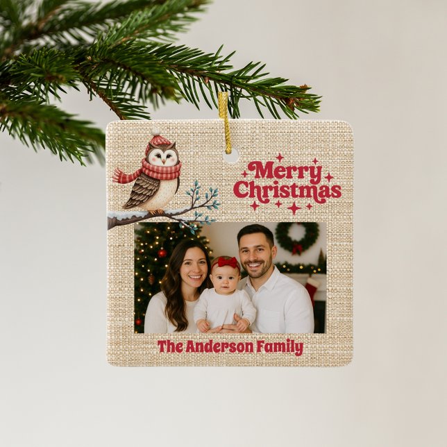 Adorno De Cerámica Feliz Navidad foto roja beige burlap owa (Subido por el creador)