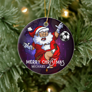 Adorno De Cerámica Feliz Navidad Fútbol Santa Personalizado
