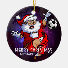 Adorno De Cerámica Feliz Navidad Fútbol Santa Personalizado