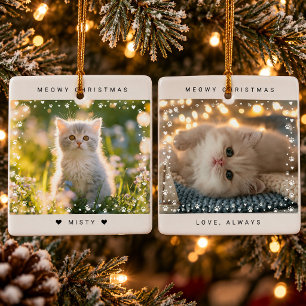 Adorno De Cerámica Feliz Navidad Gato Foto Huella De Garra Corazón