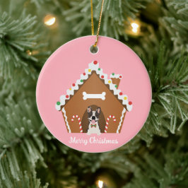 Adorno De Cerámica Feliz Navidad Gingerbread Dog House