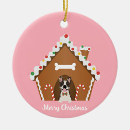Adorno De Cerámica Feliz Navidad Gingerbread Dog House
