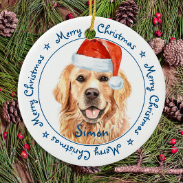 Adorno De Cerámica Feliz Navidad Golden Retriever Cute Santa Dog Ce