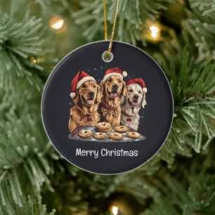 Adorno De Cerámica Feliz Navidad Golden Retriever Dogs Baking