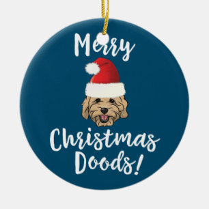 Adorno De Cerámica Feliz Navidad Goldendoodle Funny Doodle Dorado