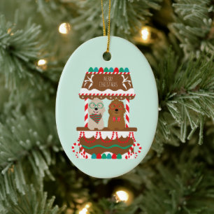 Adorno De Cerámica Feliz Navidad Goldendoodles Holiday Stand Dogs