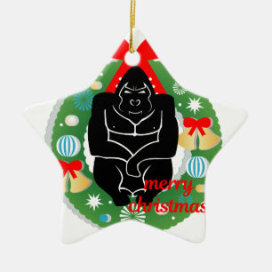 Adorno De Cerámica feliz navidad gorila