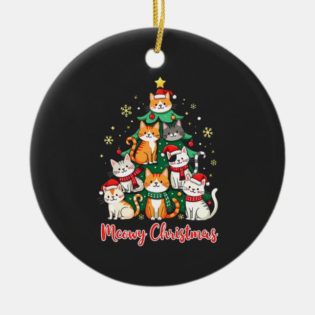 Adorno De Cerámica Feliz Navidad Graciosa Navidad Catmas Kitten Xmas  (Frente)
