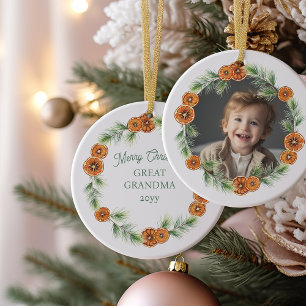 Adorno De Cerámica Feliz Navidad Gran Abuela Citrus Wreath Foto
