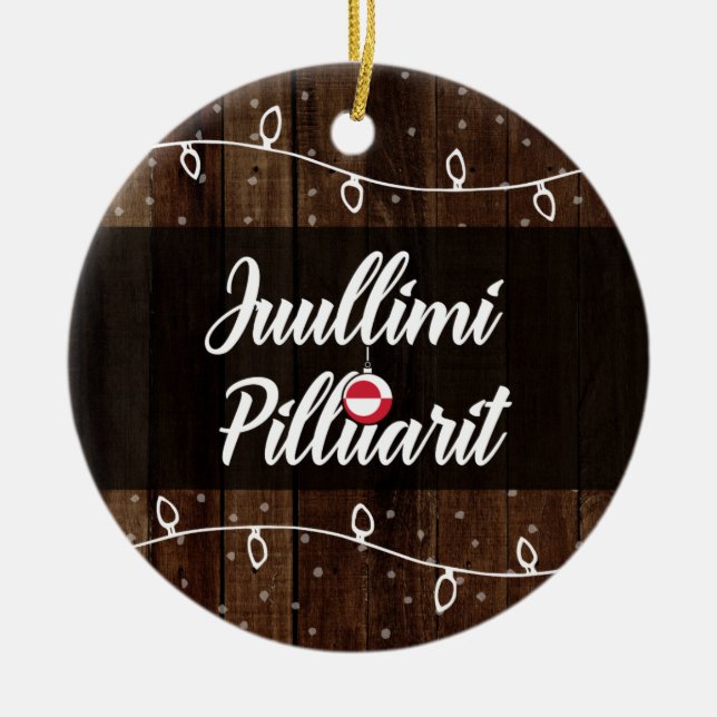 Adorno De Cerámica Feliz Navidad groenlandés, Juullimi Pilluarit (Frente)